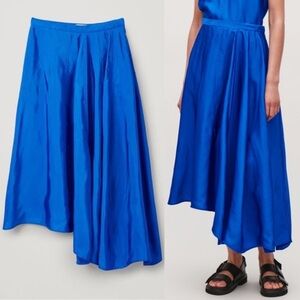 COS High-Waisted Belted Topstitched Asymmetric Midi Skirt Avant Garde Blue S
